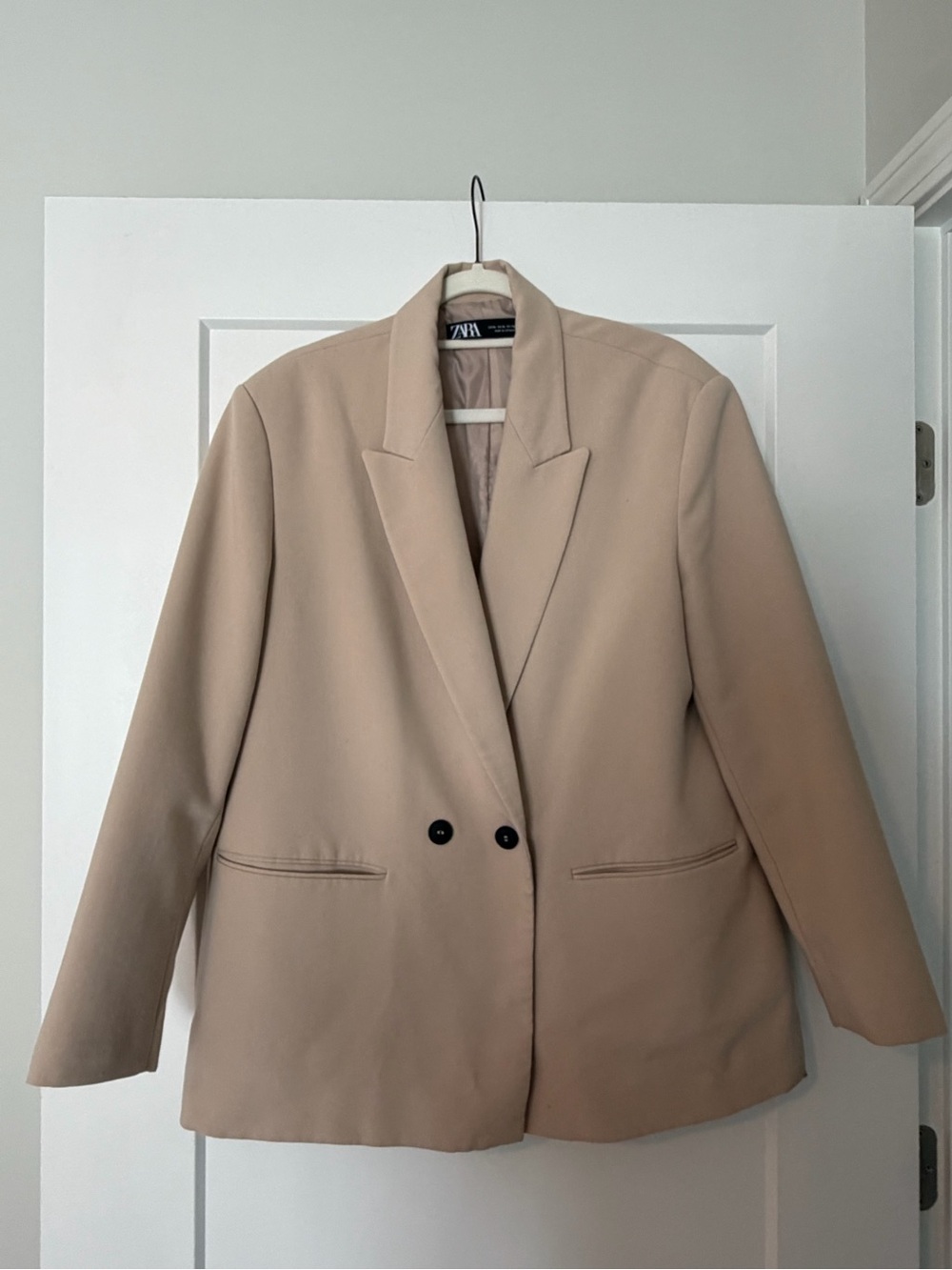 Zara Taupe Double-Breasted Blazer with Black Buttons